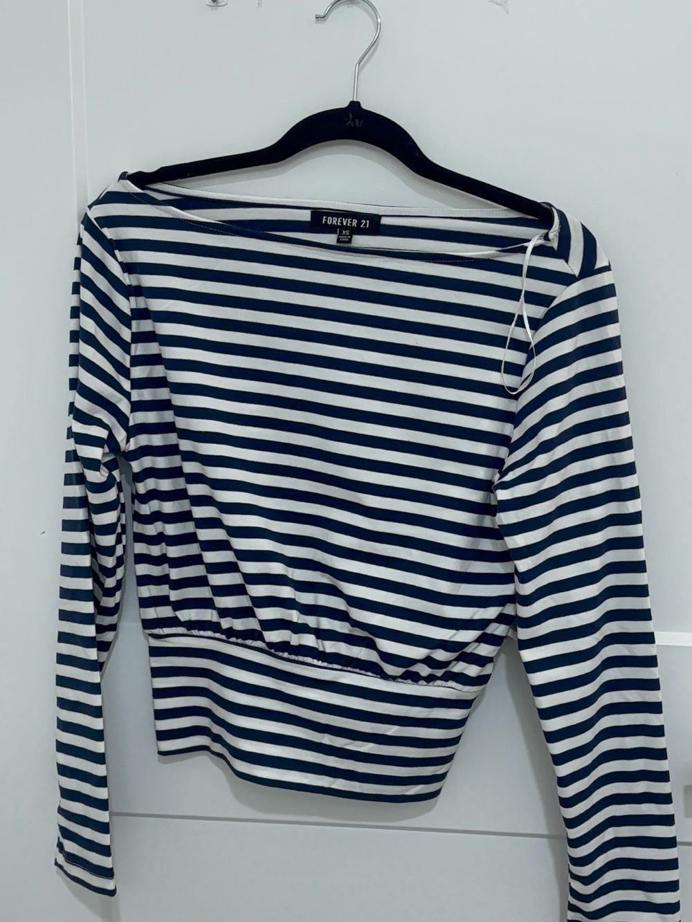 Forever 21 Navy & White Striped Long-Sleeve Top